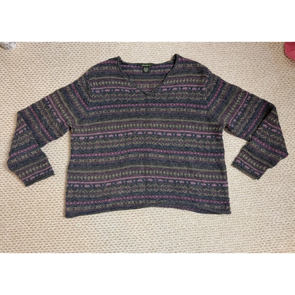 Eddie Bauer XXL  Fair Isle Cotton Blend Knit Sweater vintage coastal cottagecore